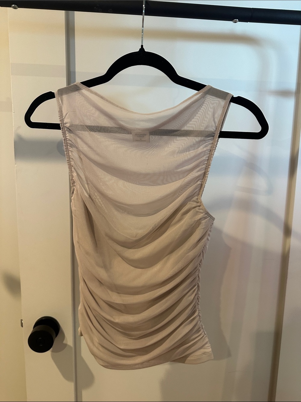 Abercrombie & Fitch Ruched Sheer-Panel Tank Top in Light Beige